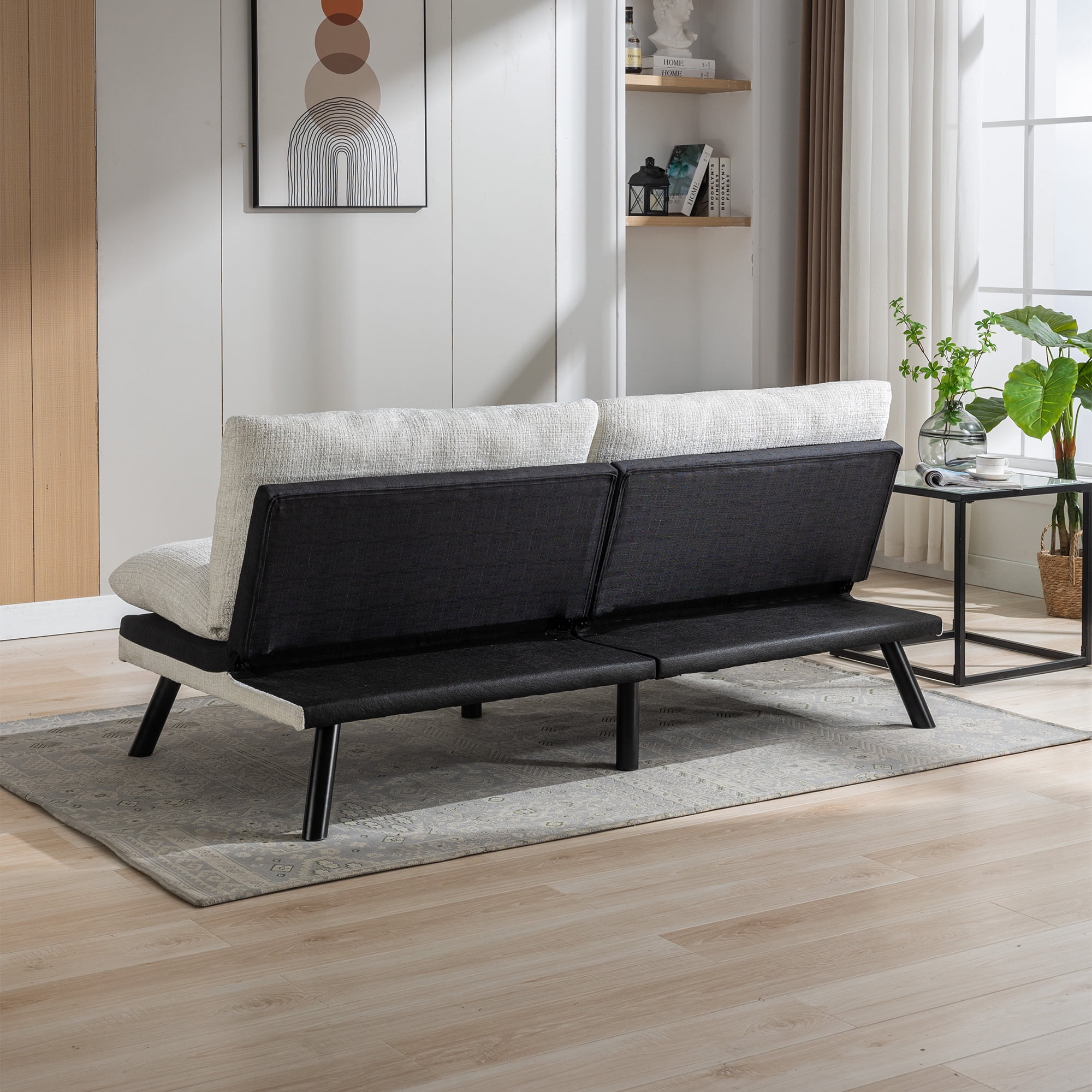 YYAo Convertible Futon Sleeper Sofa, Breathable Adjustable Lounge Couch with Metal Legs for Compact Living Space, Apartment, Dorm, Creamy White YYAo Convertible Futon Sleeper Sofa, Breathable Adjustable Lounge Couch with Metal Legs for Compact Living Space, Apartment, Dorm, Creamy White
