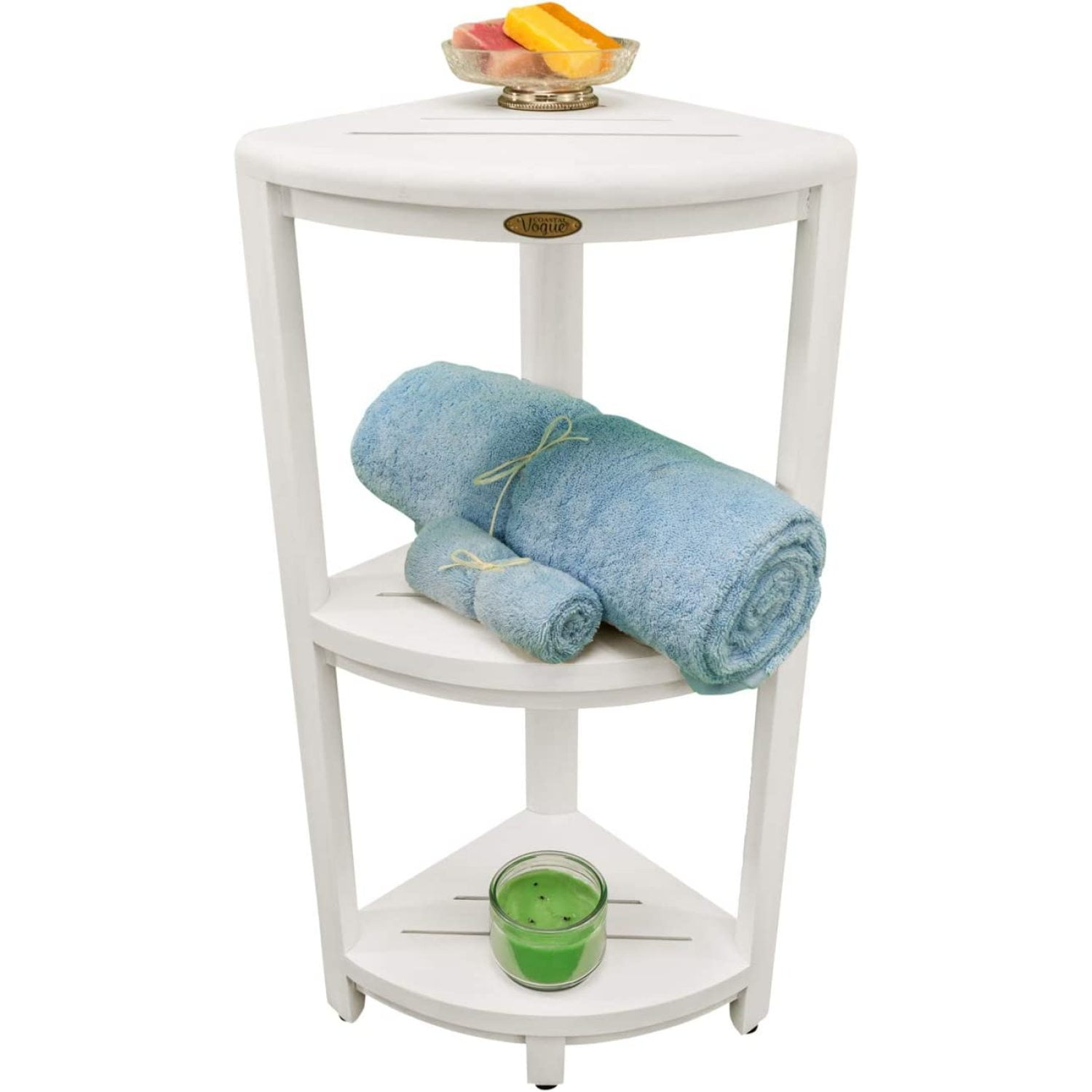 Bilot SnazzyCorner Teak Corner Shower Shelf Wood Corner Shelf 3Tier