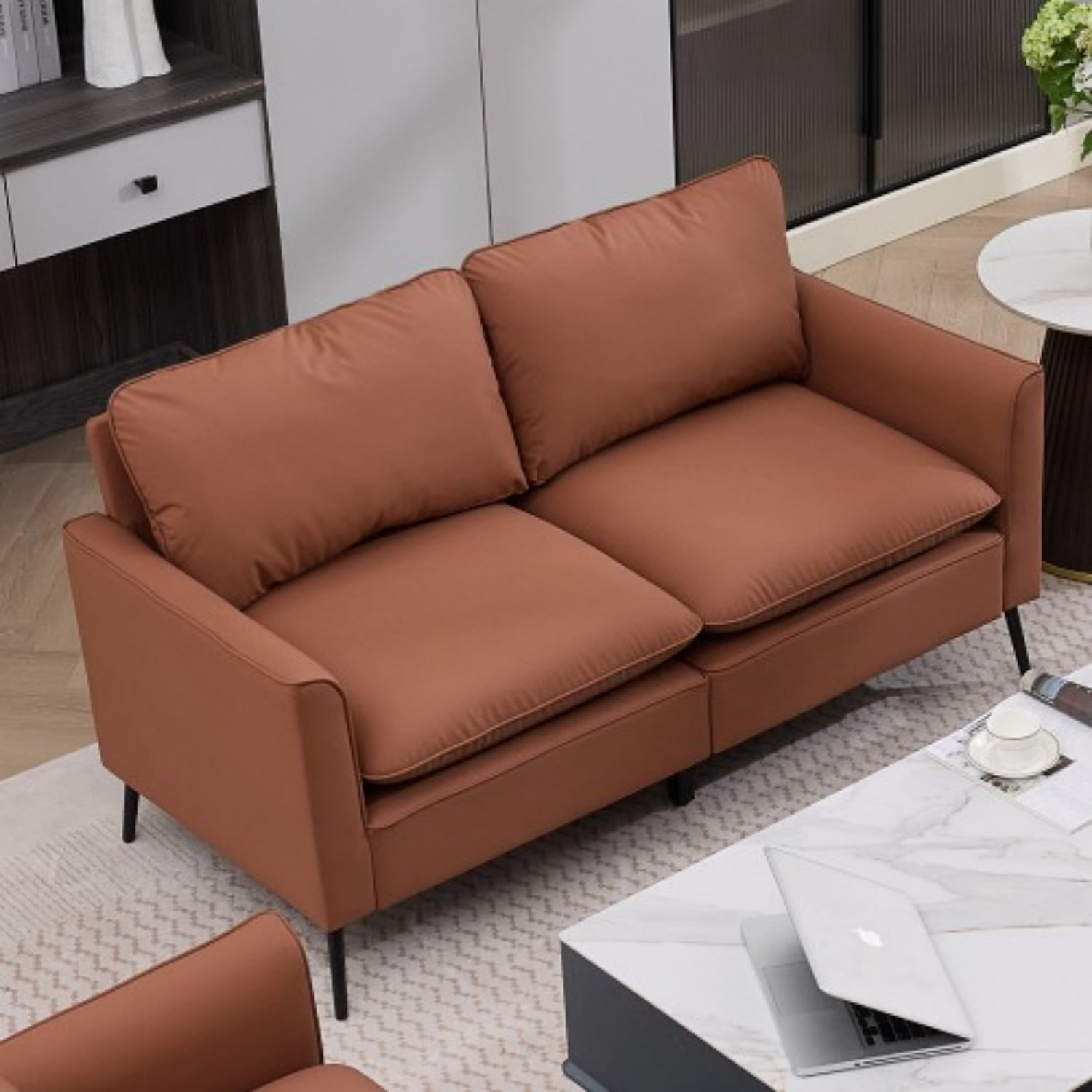 Cat Paw Accent Chair, Modern Faux Leather Upholstered Armchair, Nordic Retro Single Sofa Chair with Soft Cushion and Ergonomic Back Support for Living Room Bedroom Balcony Office, Brown