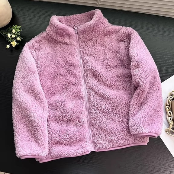 NAISIBABY Boys Girls Fleece Jacket, Casual Stand Collar Zipper Solid Warm Coat Purple 120cm