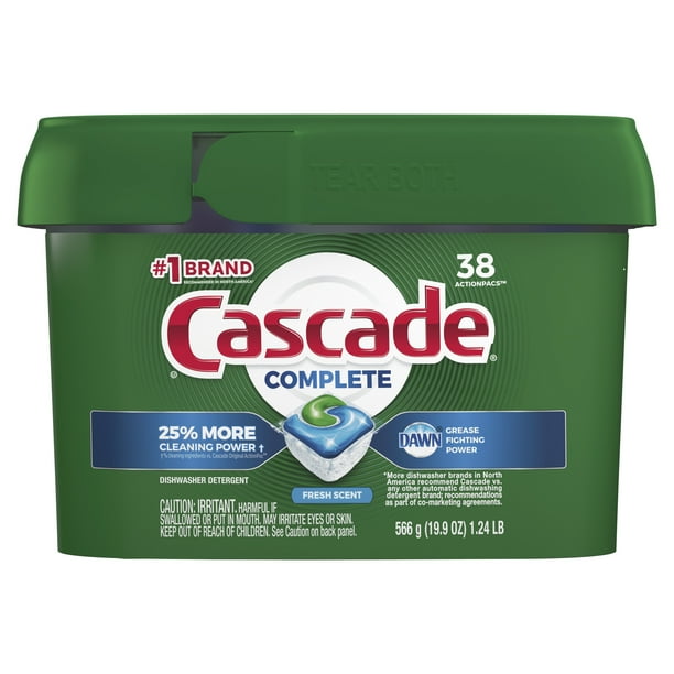 Cascade Complete ActionPacs Dishwasher Detergent, Fresh Scent, 38 Count