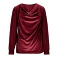 thumbnail image 3 of Oplxuo Cowl Neck Velvet Shirts for Women Dressy Mesh Long Sleeve Going Out Casual Tunic Tops Loose Party Blouse, 3 of 7