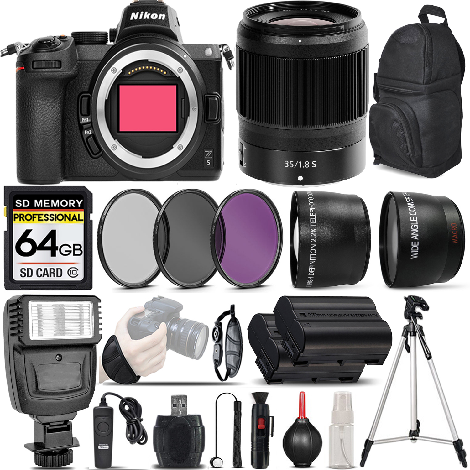 Nikon Z5 Mirrorless Digital Camera with 35mm f/1.8 S Lens + 0.43X Wide