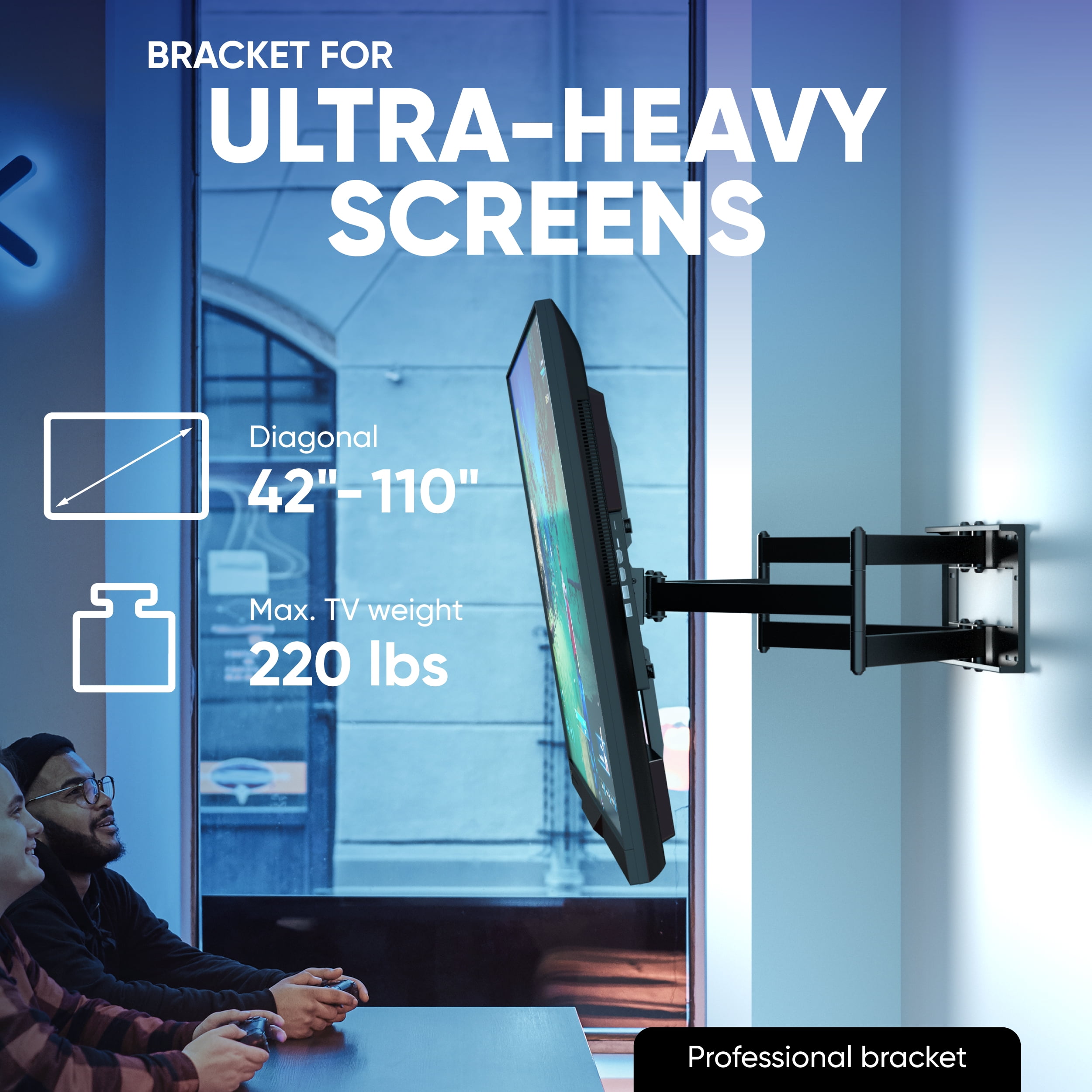 ONKRON TV Wall Mount for 42 - 110 Inch Flat and Curved Screen TVs up to 220 lbs - Swivel and Tilt Full Motion TV Mount - Articulating TV Mount (40" Extension), Max VESA 800x600mm, Black