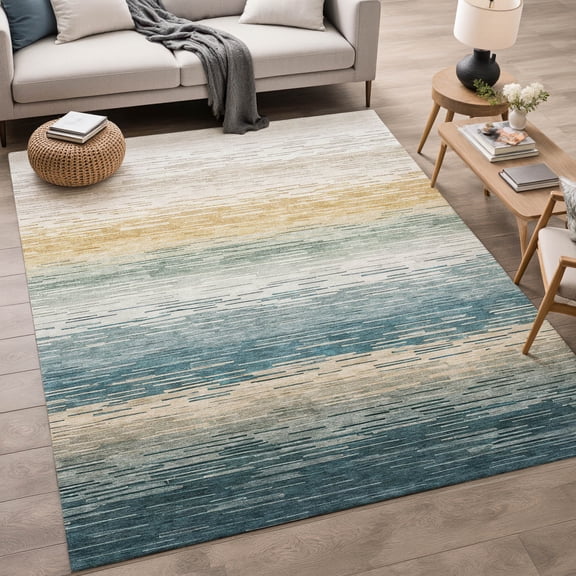 Addison Rugs Chantille Indoor/Outdoor Transitional Stripes Teal Machine Washable Rectangle Rug, 10' x 14'