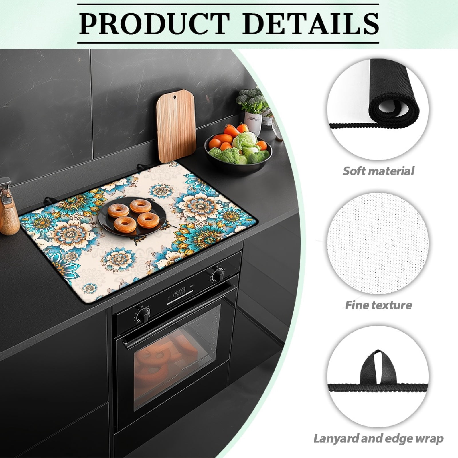 Renewold Stove Top Cover for Electric Stove, Stove Mat for Glass Stove Top, Heat Resistant Oil Resistant Cooktop Protector Cover for Kitchen Decor, Bohemian Flower Butterfly