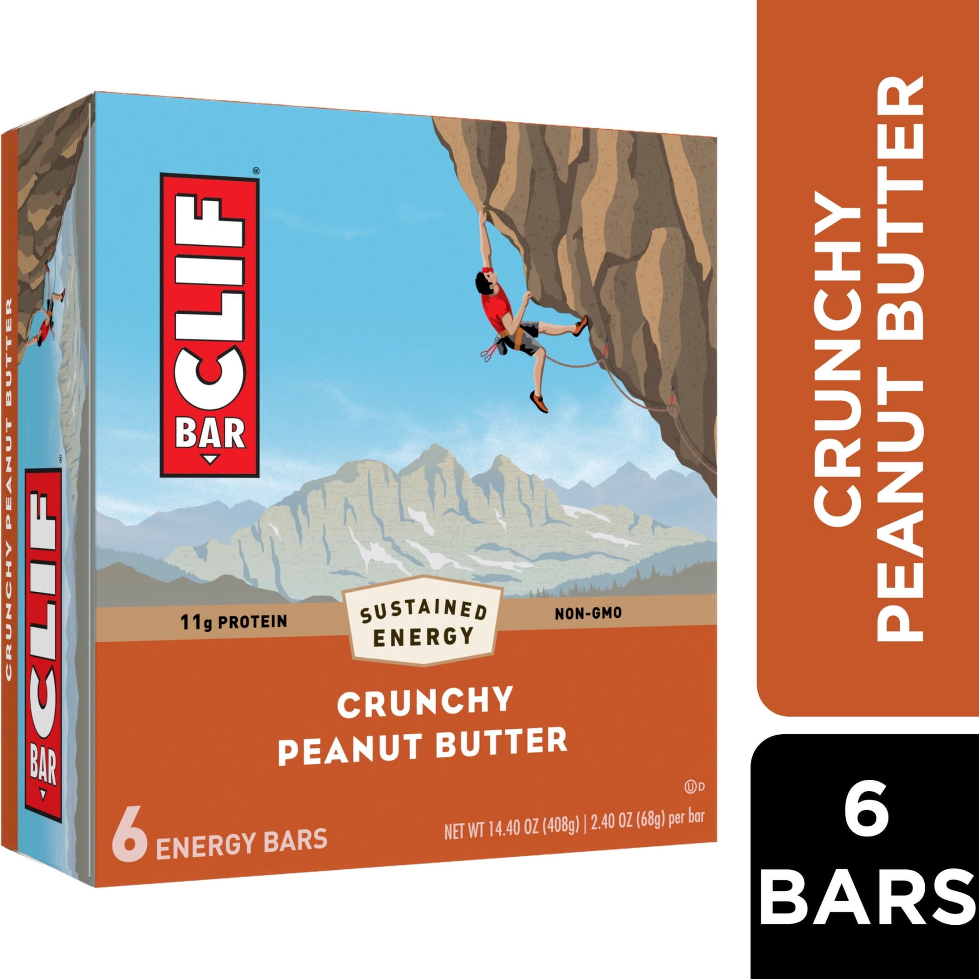 CLIF BAR Crunchy Peanut Butter Flavor Energy Bars, Plant Based Protein Bars, 6ct