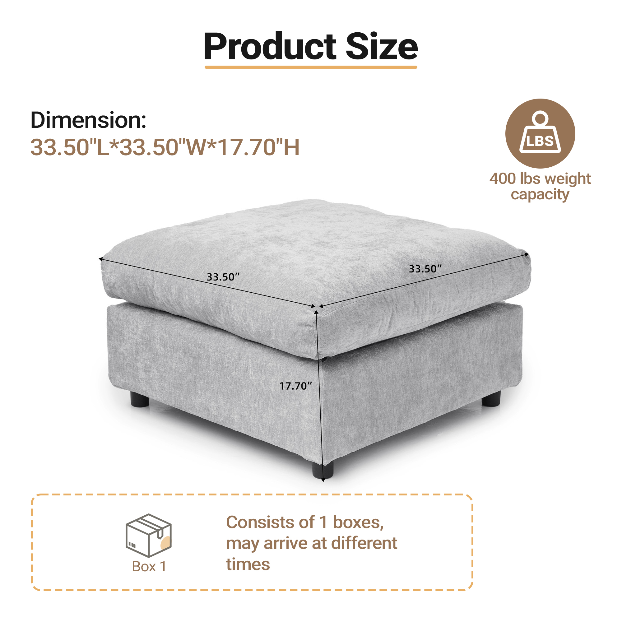 Magic Home Modern Chenille Movable Ottoman, Modular Sectional Sofa