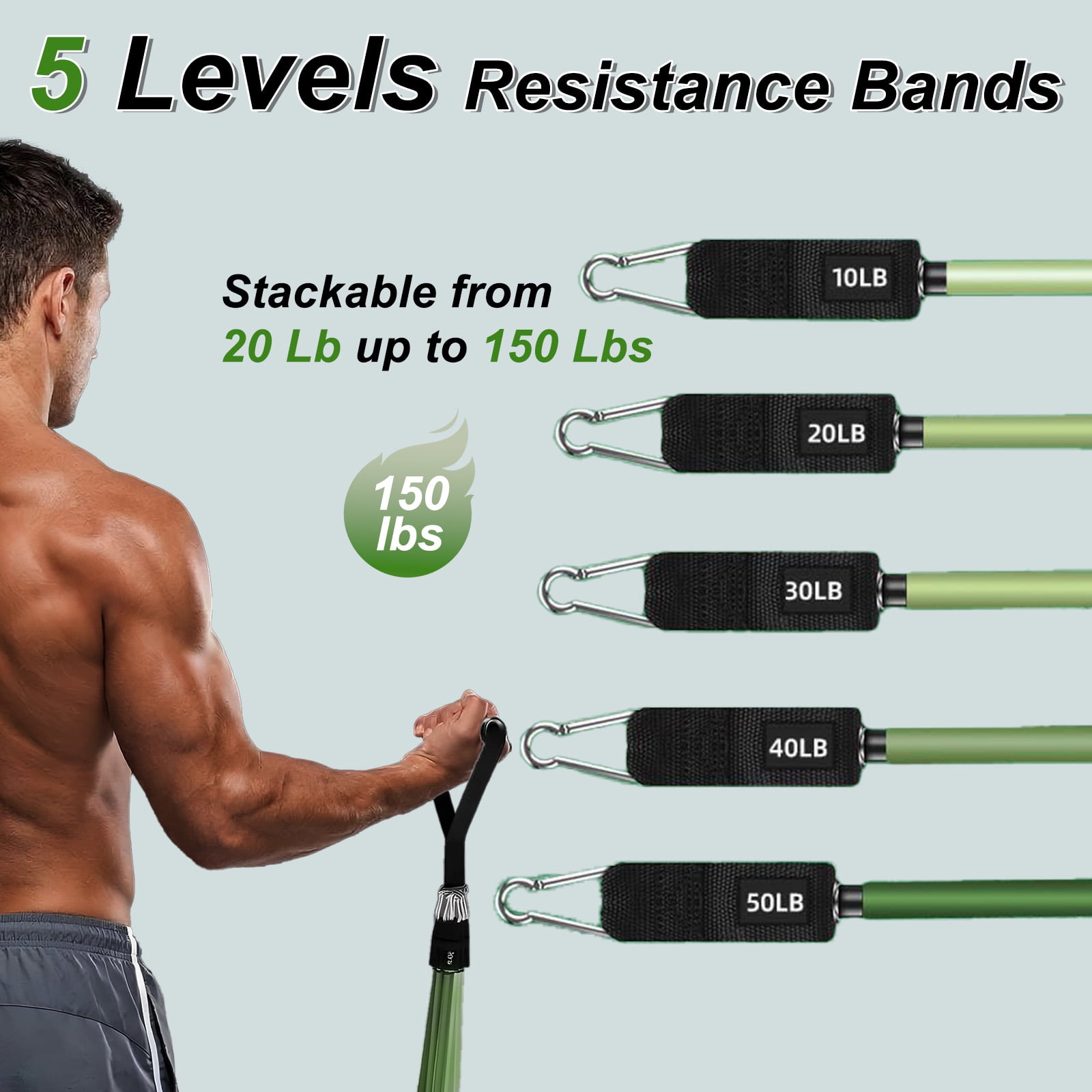 Gaderth 5 Pcs Exercise Resistance Bands with Handles Physical Resistance Tube Workout Bands, Adjustable Resistance Bands, TPE Material for Muscle Toning Strength Training