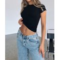 thumbnail image 3 of LAICAIW T-Shirt Court à Manches Courtes pour Femmes, Basique, Ajusté, Col Rond, pour Entraînement, Sortie, Yoga Décontracté, 3 of 7