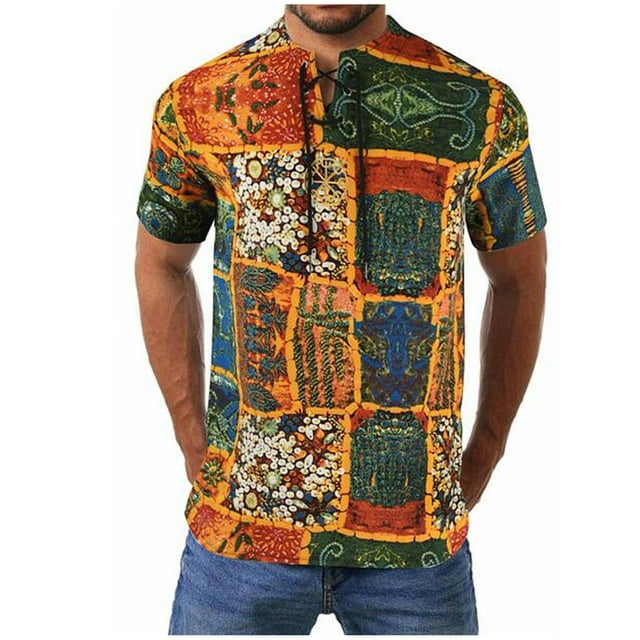 Camiseta de manga corta estampada cómoda de lino y algodón informal a la moda para hombre Pompotops oipoqjl48137
