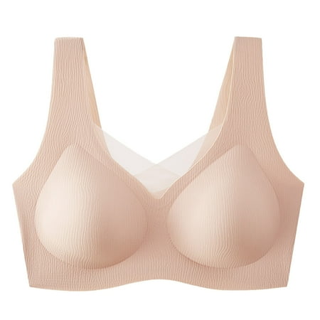 HCURIBAD Wireless Bras Clearance! V Lace Bras for Women No Underwire Seamless Bralettes for Women Wireless Bra Soft Support Everyday T Shirt Bras Push up Bra Backless Bra Bras for Women Beige 2XL