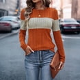 thumbnail image 5 of WTOBBY Women's Fashionable Color Block Pullover Top with Round Neck, Long Sleeve Loose Fit for Casual Comfort, Ribbed Design for Trendy Looks, Great for Relaxed Wear,Orange XL, 5 of 7