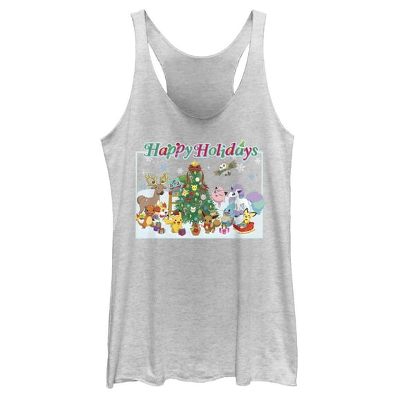 Women's Pokemon Happy Holidays Crew Racerback Tank Top White Heather Medium