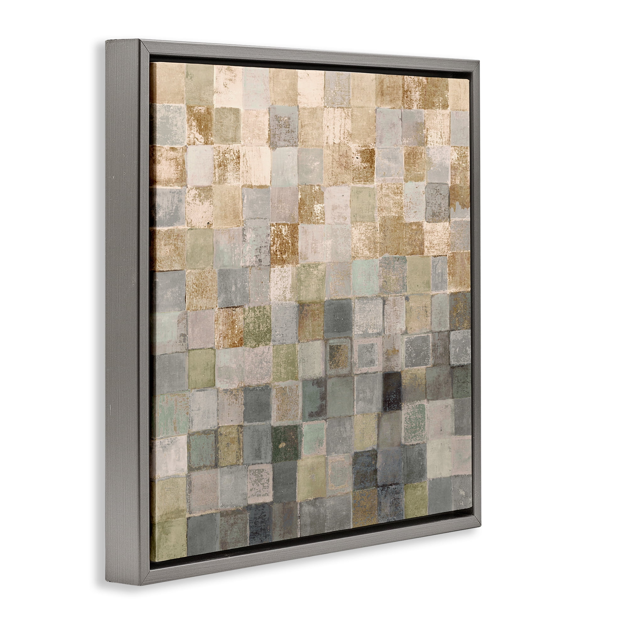 Stupell Industries Alternating Beige & Grey Squares Abstract Painting Gray Floater Framed Canvas Art Print Wall Art, 25 x 25