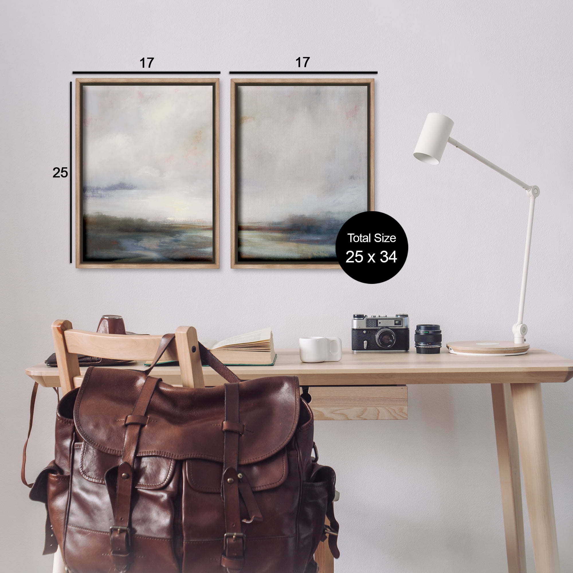 Stupell Industries Moody Clouds Landscape Landscape & Nature Painting Brown Floater Framed Canvas Art Print Wall Art, 17 x 25, Set of 2