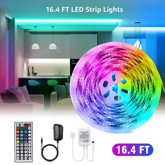 LED Strip Lights, 5050 RGB Color Changing LED Rope Lights 16.4ft RGB LED Light Strip Waterproof Tape Lights with Remote, Flexible Strip Lights