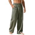 thumbnail image 2 of Wrtxtat Linen Pants for Men Wide Leg Loose Fit Elastic Waist Trousers with Pockets Lightweight Soft Comfy Sleep Lounge Vacation Trousers Green L, 2 of 4