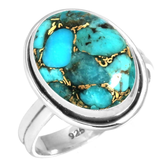 925 Silver Ring For Women - Girls Copper Blue Turquoise Stone Silver Ring Size 8 December Birthstone Hand Made Silver Ring Size 8 Gift For Mother On Easter 925 Gemstone Silver Jewelry