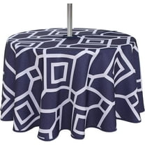 Moroccan Outdoor Round Tablecloth with Umbrella Hole and Zipper, 60 Inch Navy, Waterproof Wrinkle Free Table Cloth Decorative Fabric Washable Table Cover for Patio, Party, Picnic