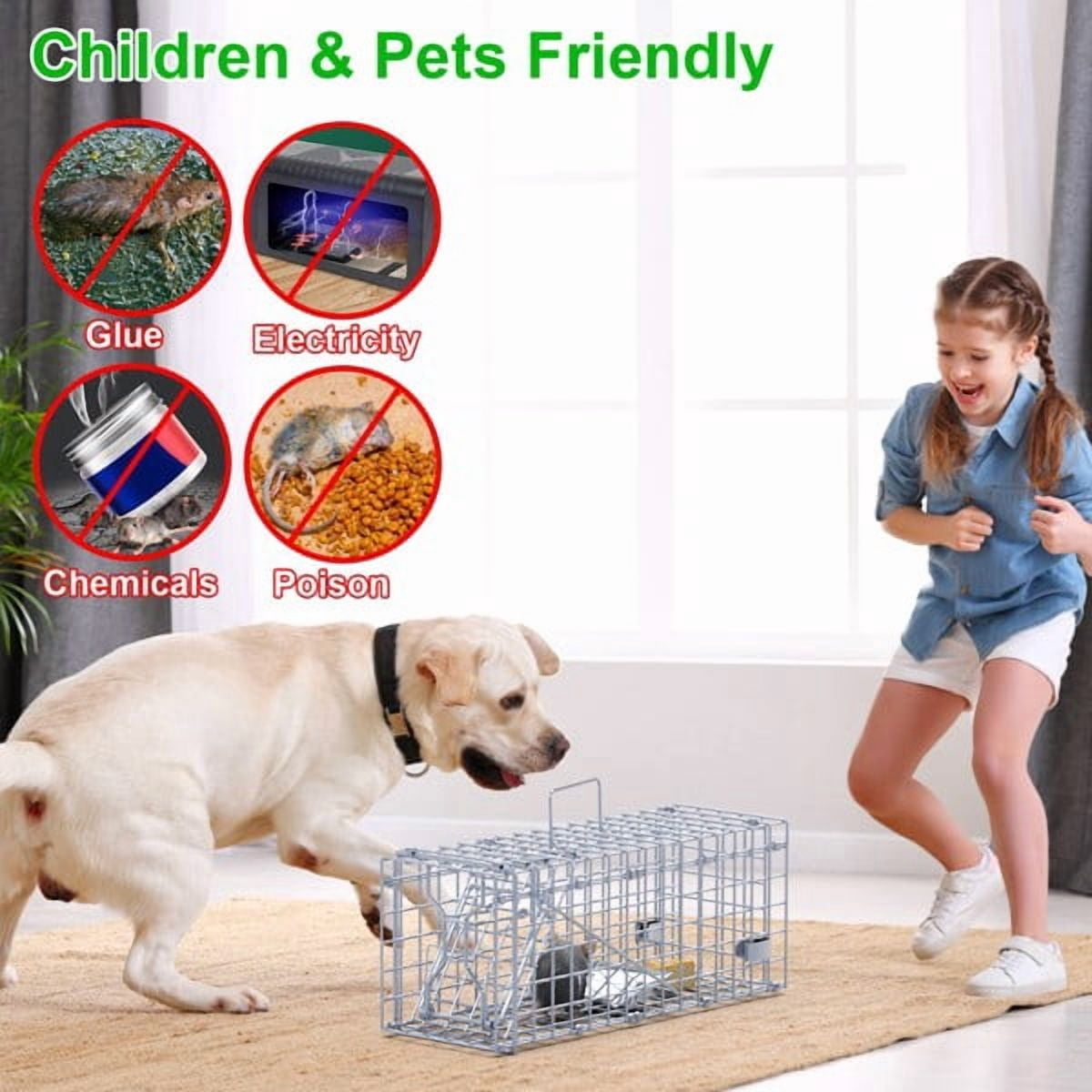 imerelez 2-Pack Humane Mouse Traps – Instant-Lock One-Way Door, 2 mm Galvanized Metal, Safe for Kids & Pets, Indoor/Outdoor Reusable Catcher, Easy-Set & Release