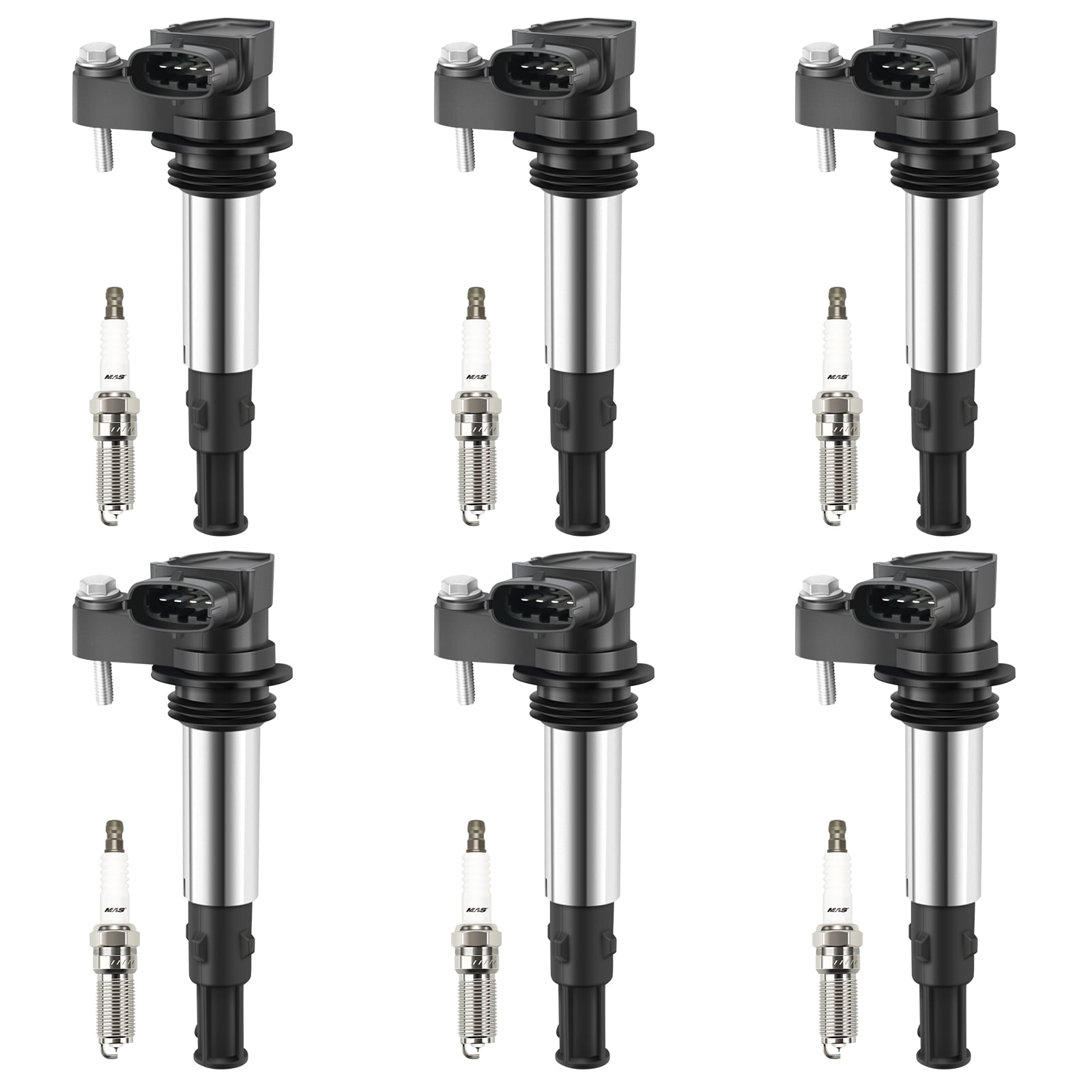 Set of 6 Pcs UF375 Ignition Coil & 6509 Spark Plug Kits for Buick Allure Enclave CTS STS SRX Saturn
