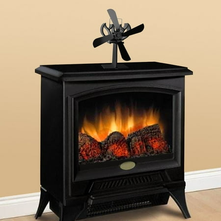 Black Heat Powered 4 Blades Stove Fan Log Fireplace Wood Burner