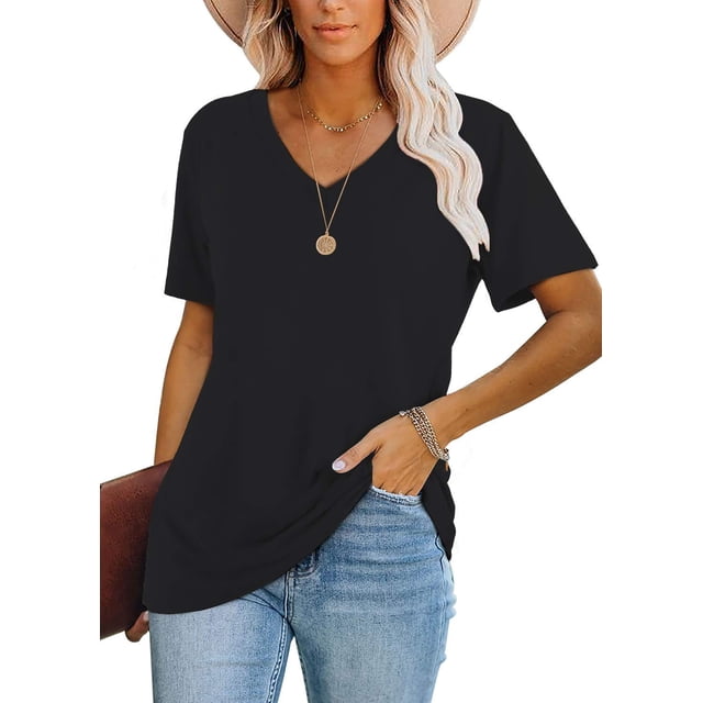 Camiseta Lunivop para Mujer con Cuello en V, Manga Corta, Negra, Talla M
