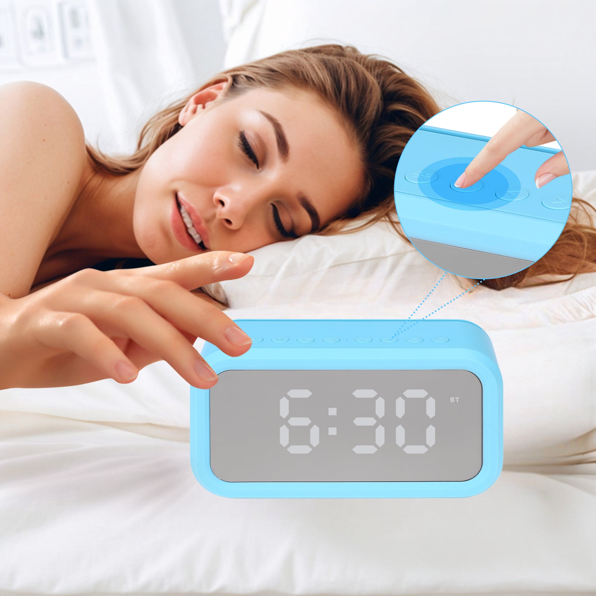 Unique Bargains 2 Pcs Small Dual Digital Alarm Clock for Bedroom Blue