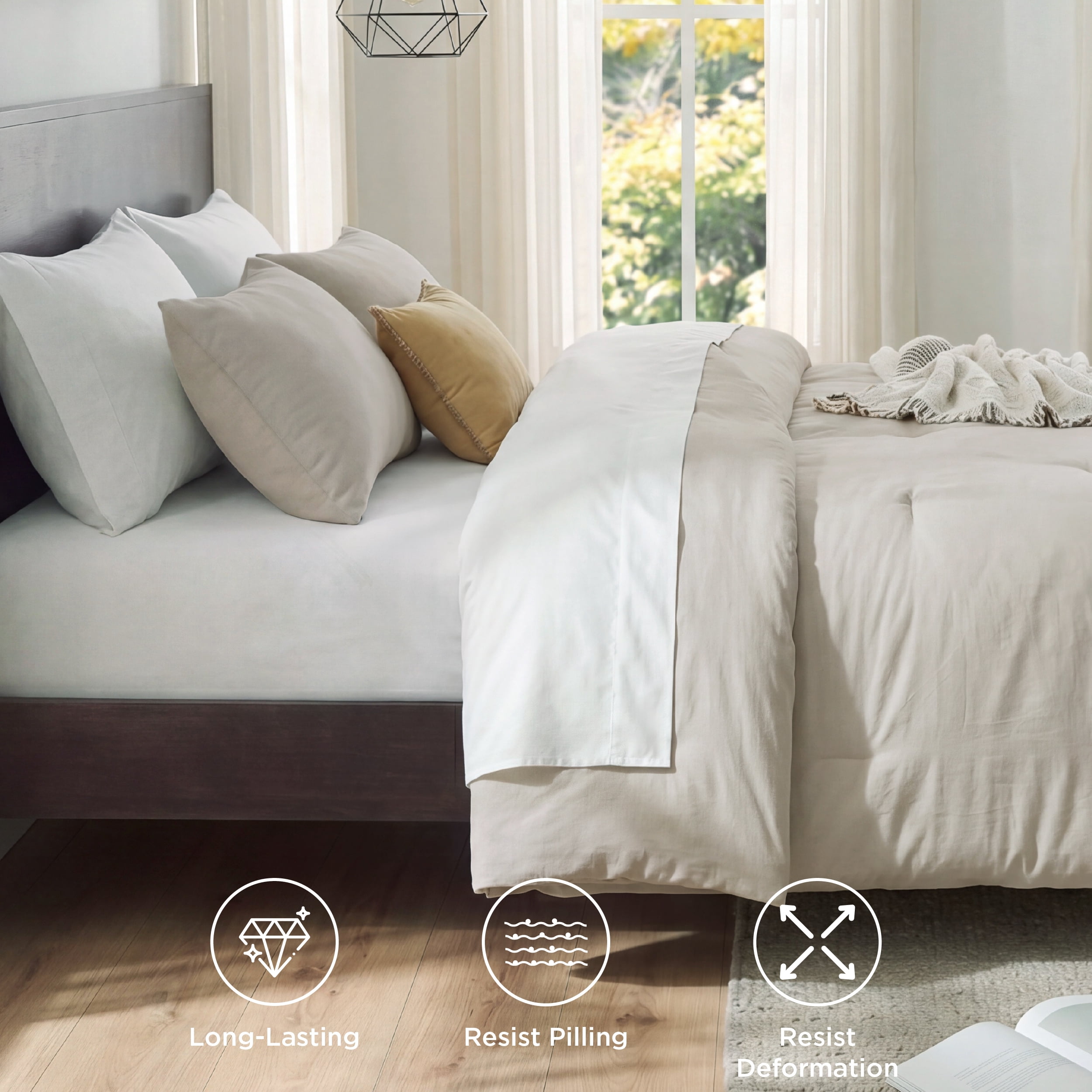 U by Bedsure 3 Pieces Queen Comforter Bedding Set, Beige Bed Comforter Set for All Seasons, 1 Lightweight Prewashed Comforter and 2 Pillowcases