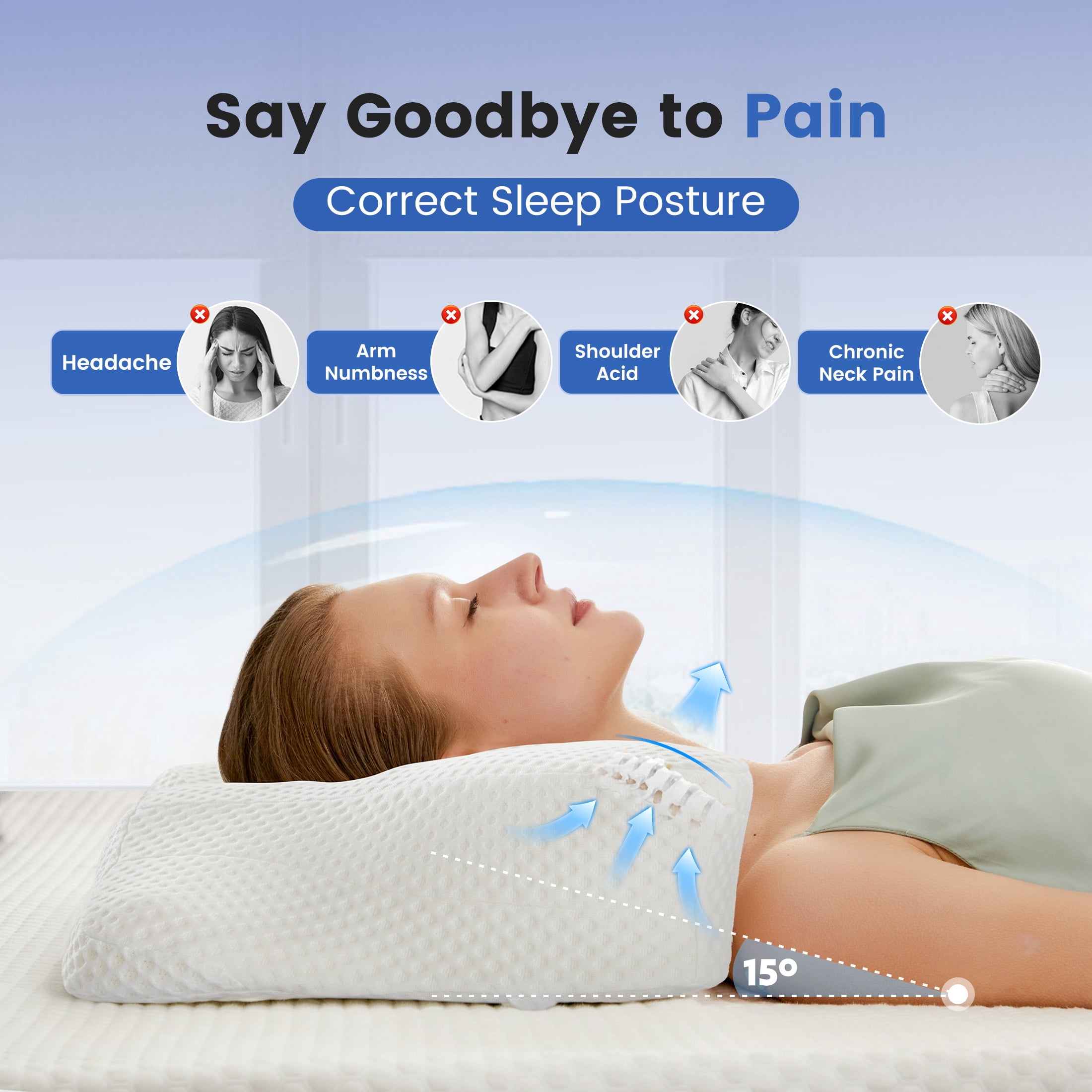 CONCETTA 2 Pack Queen Size Memory Foam Pillows, Ergonomic Contoured Support for Side Back and Stomach Sleepers，White