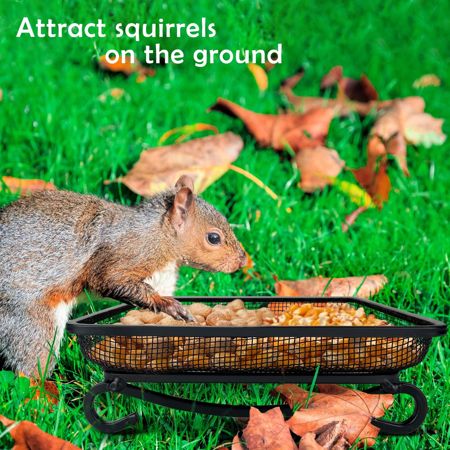 Outdoor Ground Bird Feeder Platform, Metal Mesh Seed Tray Feeder, Ideal Backyard Garden Decor for Attracting Wild Birds Squirrels & Doves