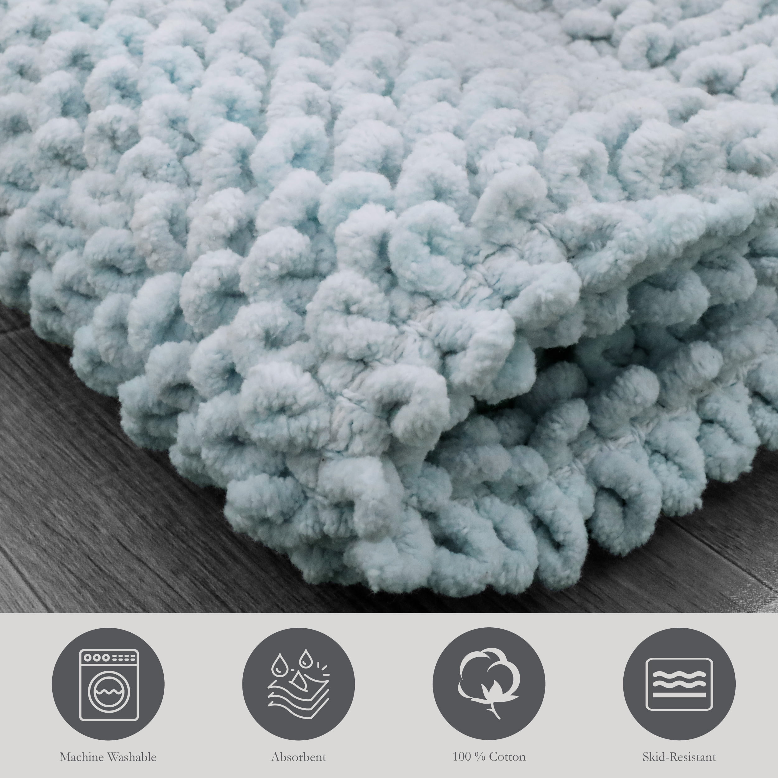 Jean Pierre New York Sophie Border 100% Cotton Bath Mat - Non-Slip Bath Rug - Pale Blue - 17" x 24"