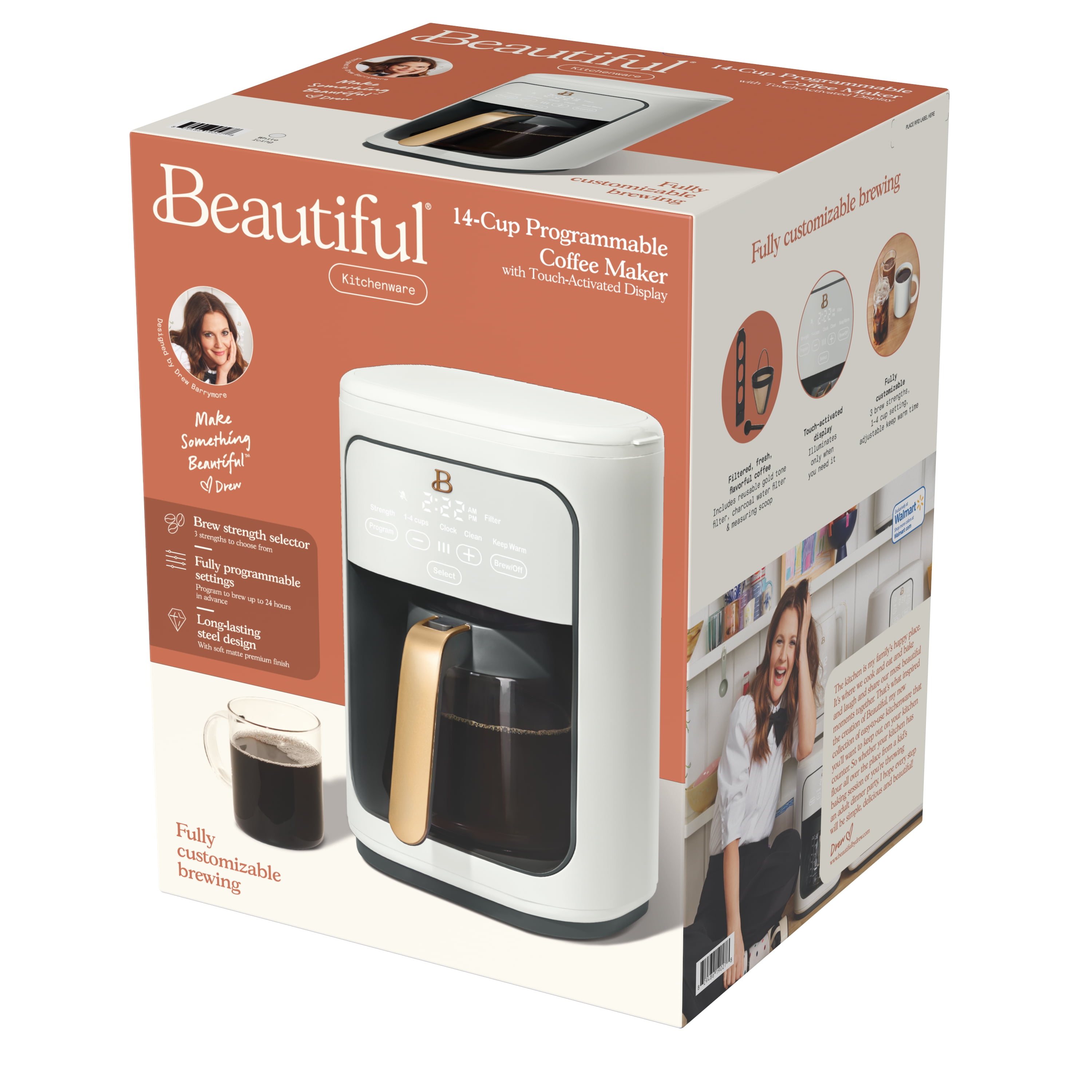 Beautiful 14-Cup Programmable Drip Coffee Maker with Touch-Activated  Display, White Icing by Drew Barrymore 