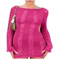 thumbnail image 1 of Femmes Sexy Crochet Tricot Creux sur la Robe à Manches Longues Backless Slim Fit Parti Club Nuit sur Mini Robe Cover Ups, 1 of 5