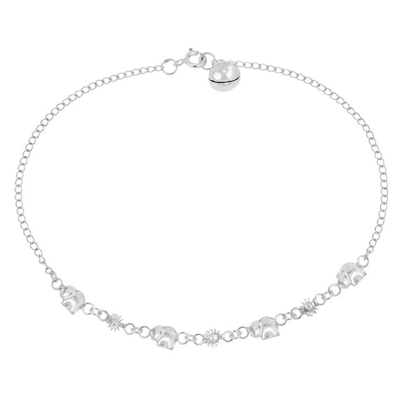 AeraVida Summertime Mini Elephant Dangle Links Sterling Silver Bracelet or Anklet