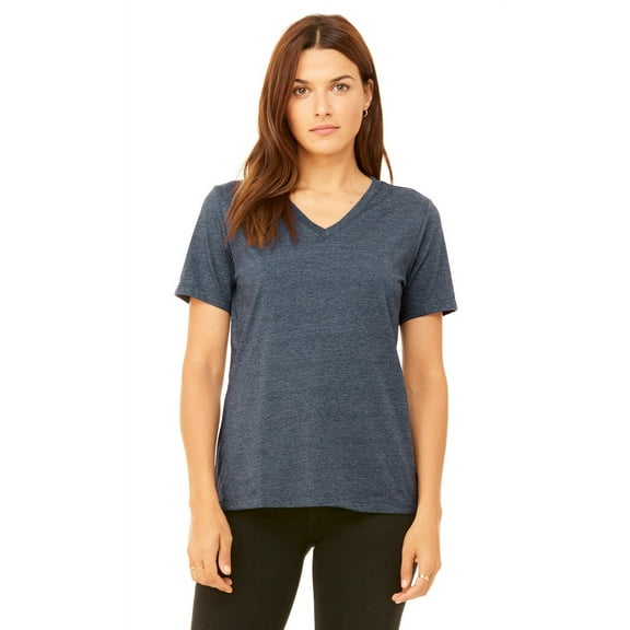 The Bella Canvas Ladies Relaxed Jersey Short Sleeve V-Neck T-Shirt - HEATHER NAVY - M