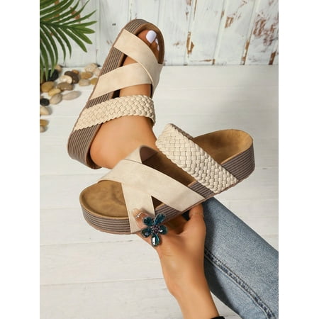 

Women‘s Cross Straps Thick Bottom Soft Sole Countryside Style Slippers