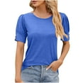 thumbnail image 2 of Njoeus Womens Summer Tops Buttons Short Sleeve Basic Tee Shirts Casual Round Neck Shirts Loose Fitting Tunic Tops Ladies Work Dressy Blouses S-XXL, 2 of 3