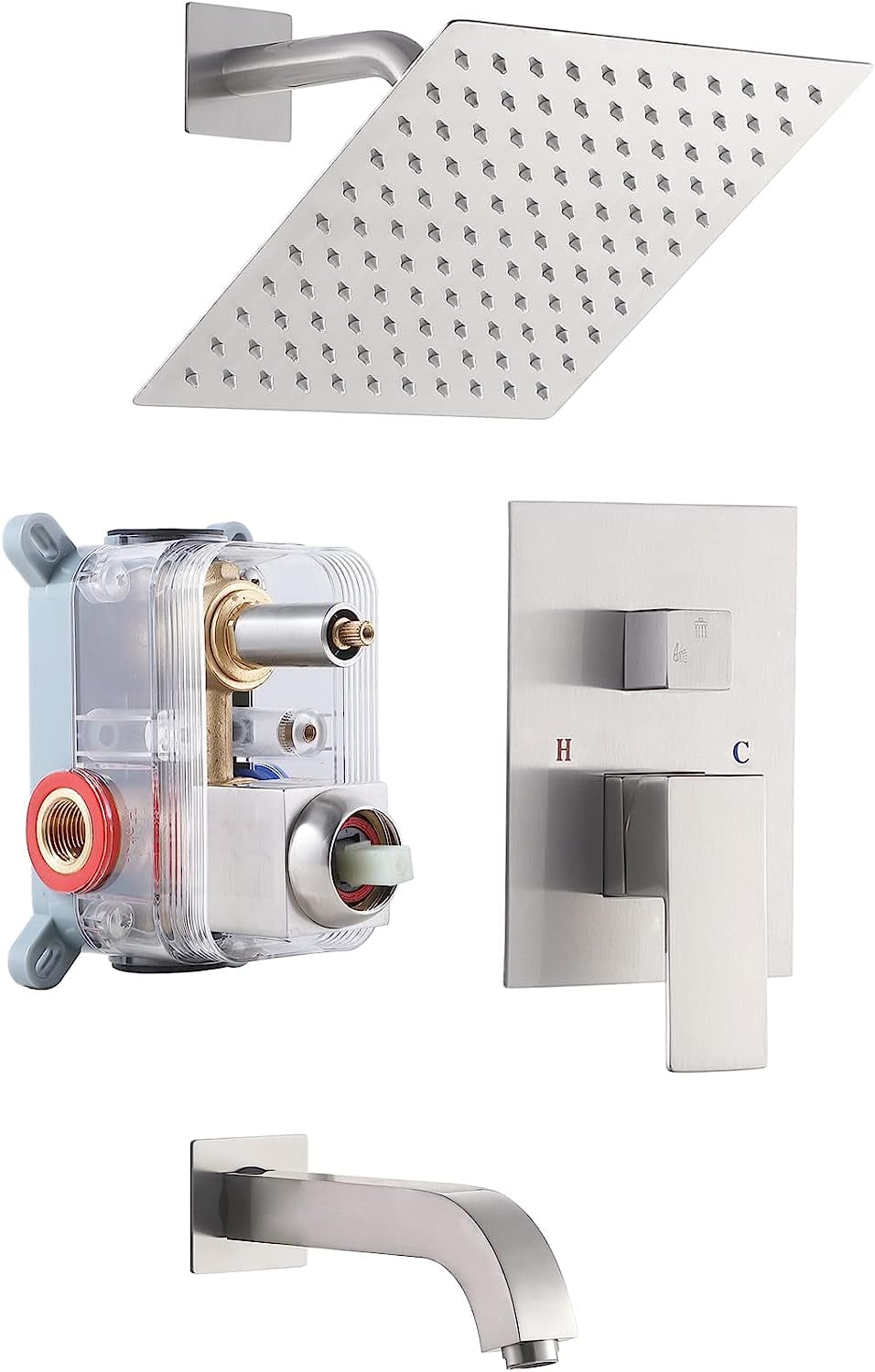 Modern Brushed Nickel Bathtub and Shower Faucet Set, Bathroom Shower