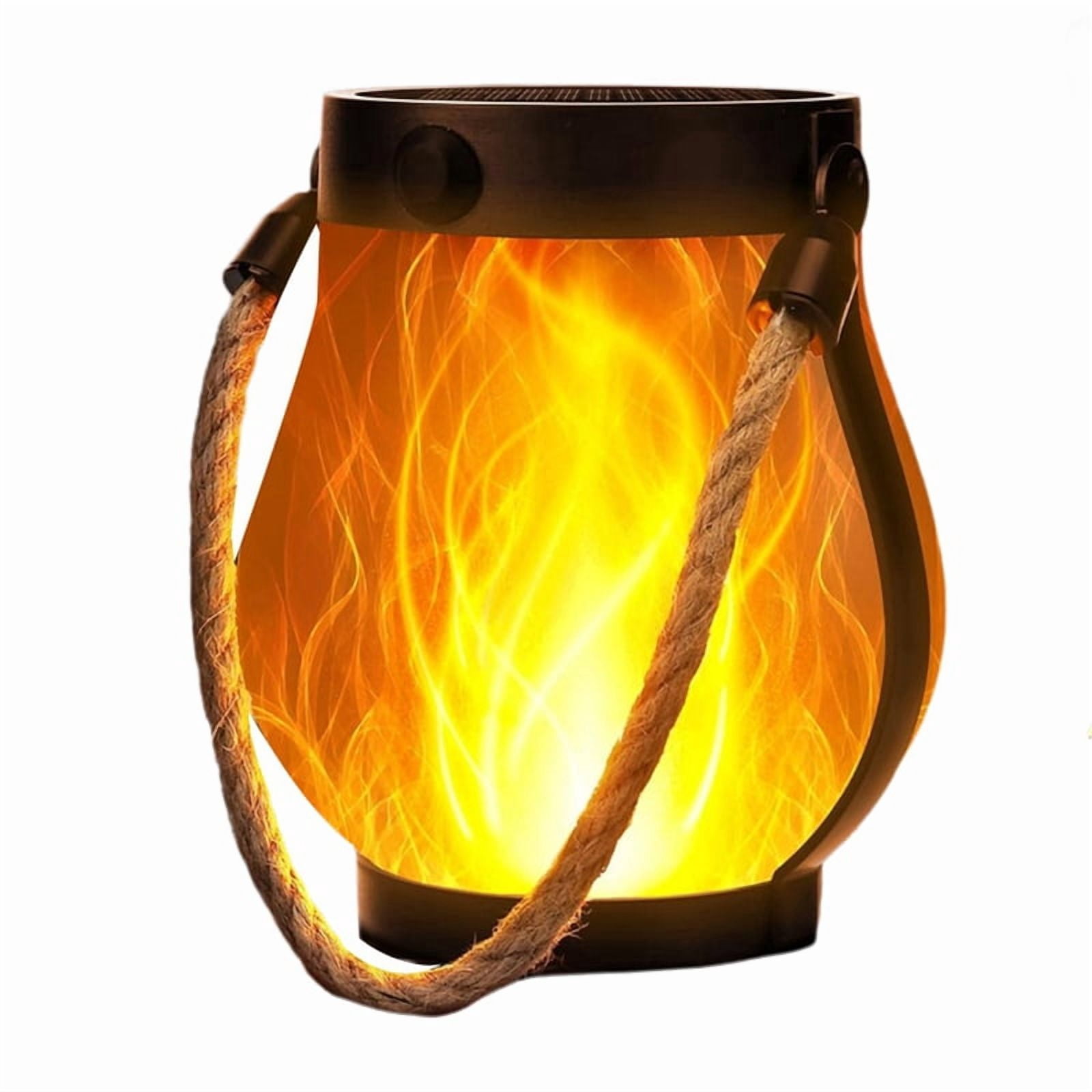 Kaliqo Solar Lantern 2-Pack – Flickering Flame Outdoor Lights With USB/Solar Charging, IP65 Waterproof Hemp Rope Hanging Lamp