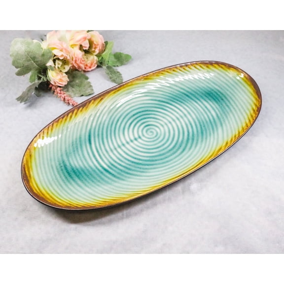 Green Midori Kannyu Collection Ceramic Oblong Shape 16" Long Serving Platter