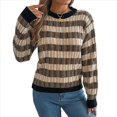 thumbnail image 1 of Suéter de Rayas con Bloques de Color para Mujer, Otoño-Invierno 2025, Cuello Redondo, Informal, de Punto Holgado. Negro S, 1 of 9