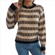 thumbnail image 1 of Suéter de Rayas con Bloques de Color para Mujer, Otoño-Invierno 2025, Cuello Redondo, Informal, de Punto Holgado. Negro M, 1 of 9