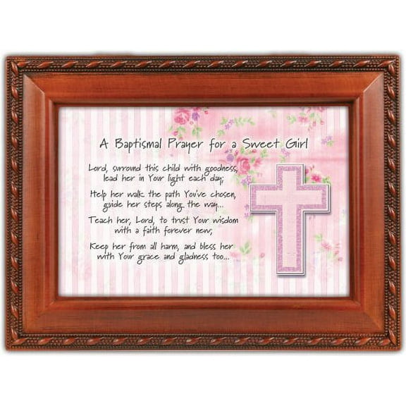 Baptismal Baptism Prayer Girl Woodgrain Inspirational Music Box Keepsake Plays Jesus Loves Me