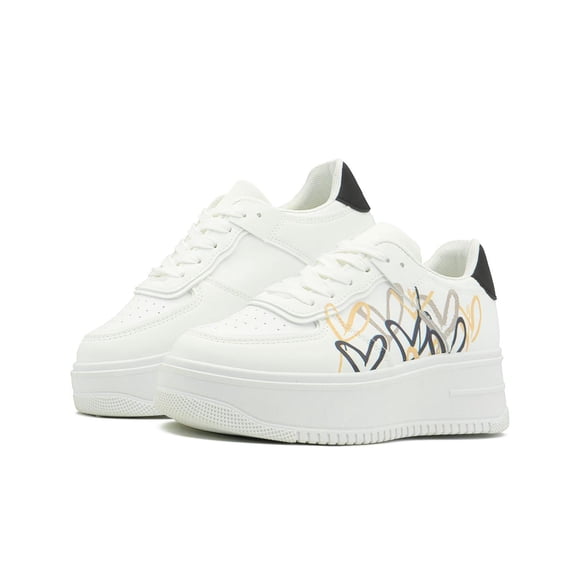 Tenis Caterina Dama Casual Negro Corazones Antiderrapante Blanco 26