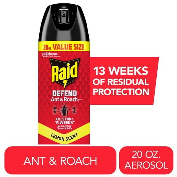 Raid Defend Ant & Roach Killer, Indoor Insecticide, Residual Killing Power, Lemon Scent, 20 oz