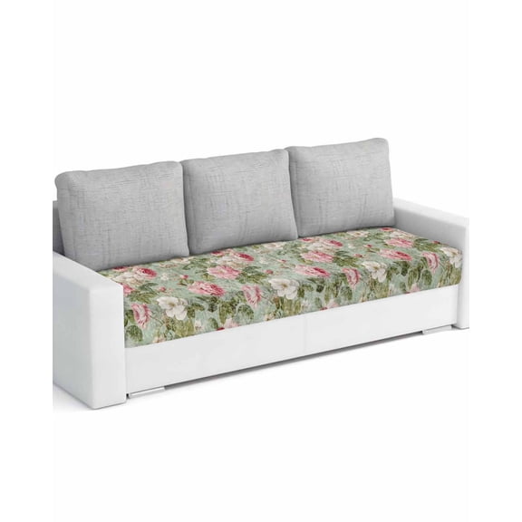 White Pink Flower Couch Cushion Covers Stretch, Washable Sofa Seat Covers Individual Seat Cushion Sofa Slipcovers Shabby Chic Spring Vintage Leaf Green Couch Cover Furniture Protector L-1PCS