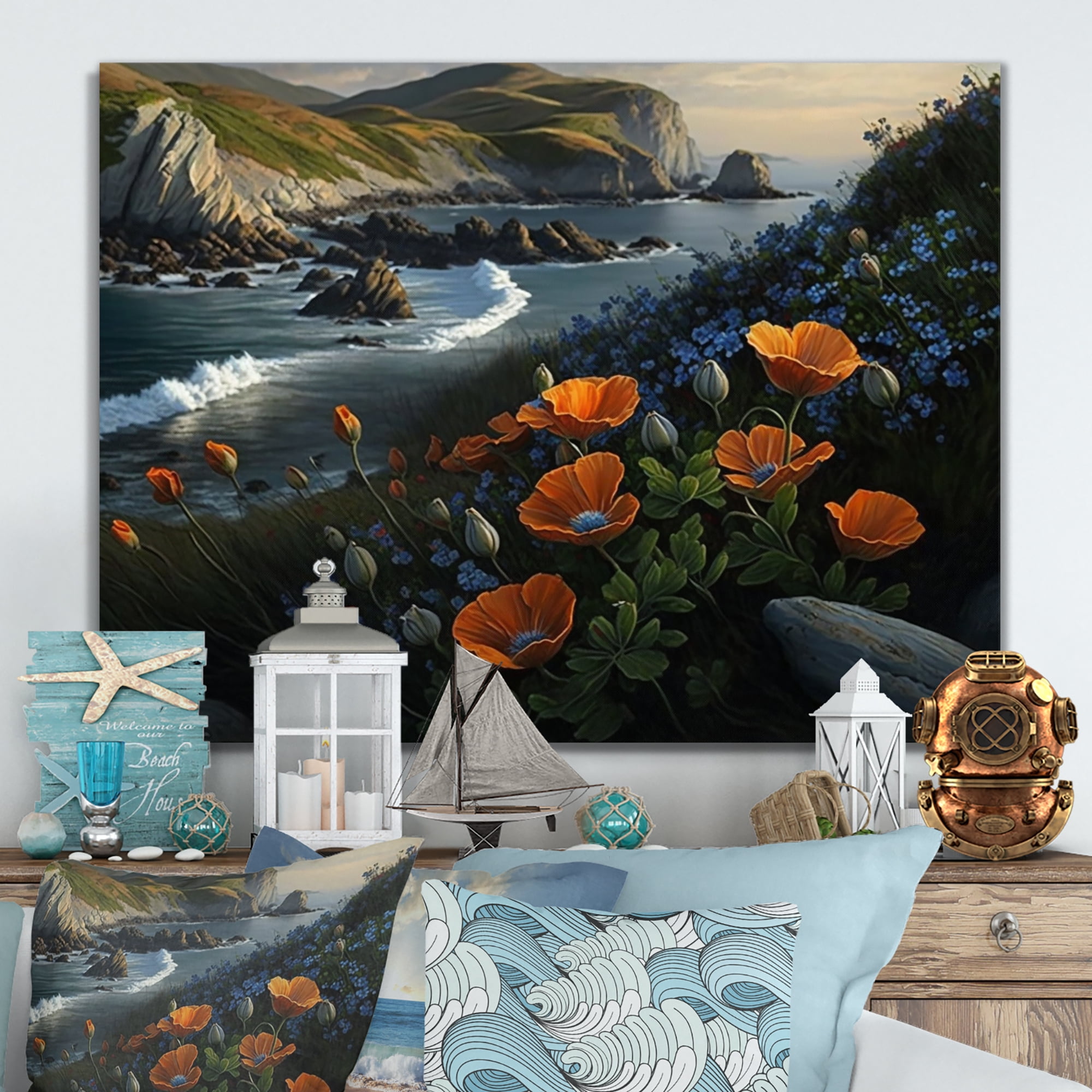 Designart Flowers By The Coast III Canvas Wall Art