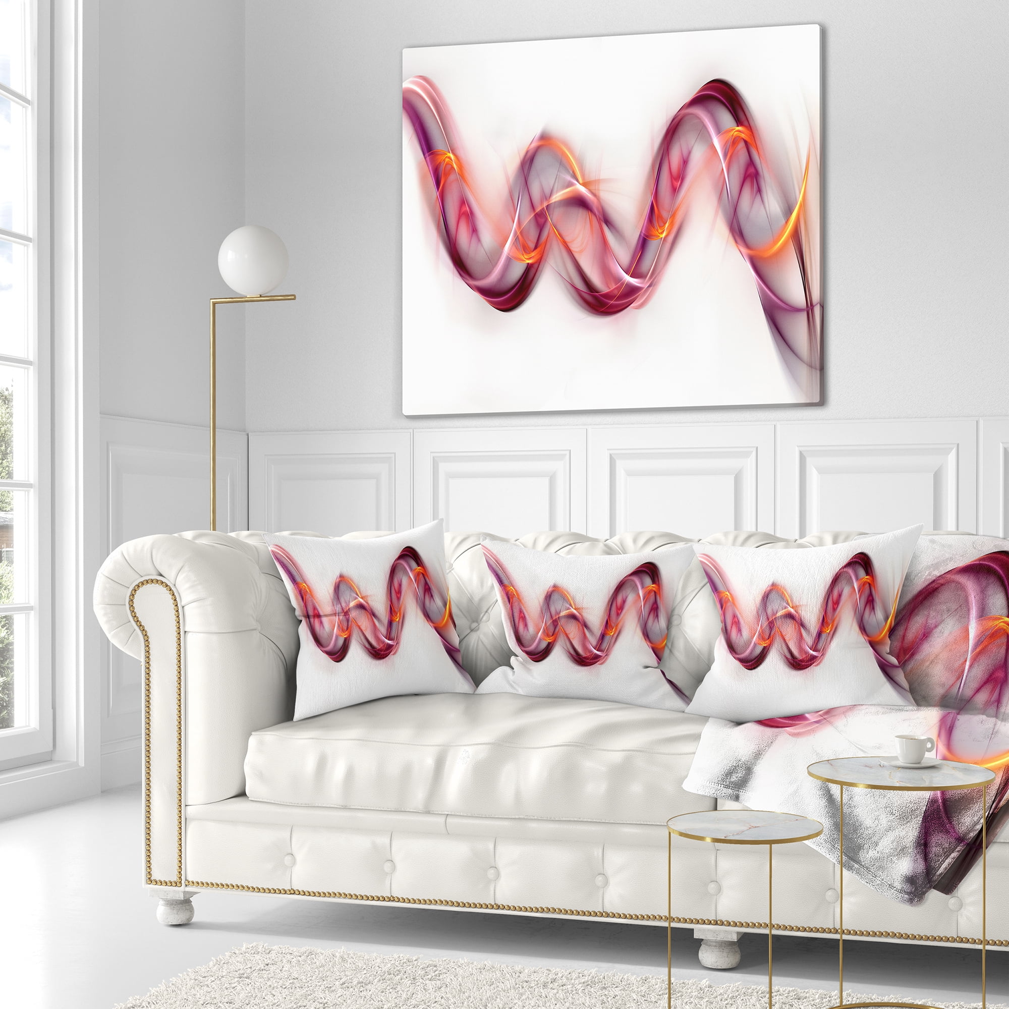 Designart Tangled Pink Gold Waves - Abstract Throw Pillow - 18x18